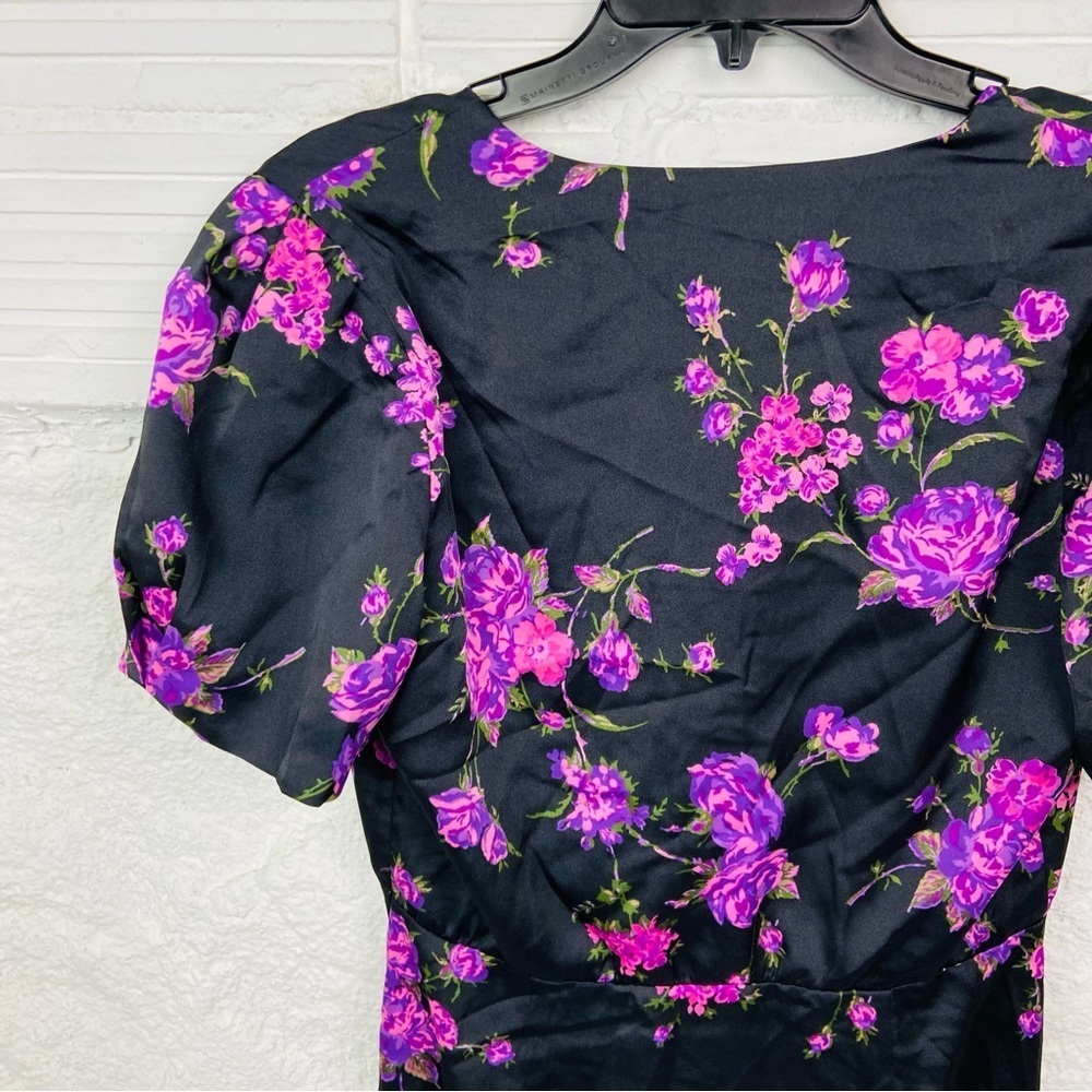 NWT LEYDEN black & purple silky satin floral mini dress size medium - Picture 8 of 17